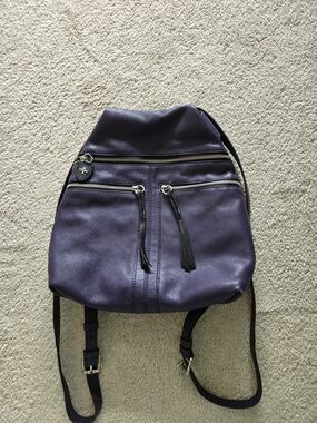 orYANY Purple Pebbled Leather Backpack with Tassel Zips
